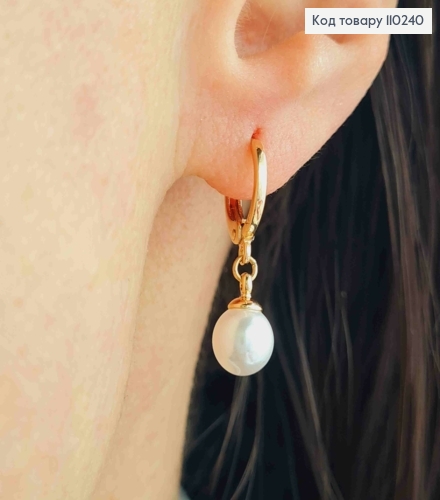 Сережки кільця з підвісною Перлинкою, розмір 1,1+0,7м,  Xuping 18K 110240 фото 1