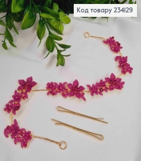 Гілочка для волосся, з Квітами та камінчиками, Фіолетового кольору, 29см 234129 фото