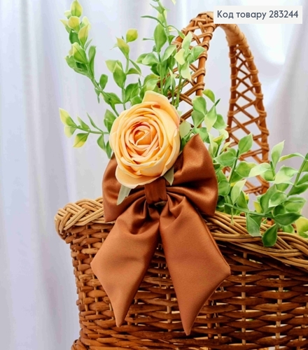 Повязка для корзины РЫЖИЙ Бант с Кремовой Розой, на завязках, размер 13*30см, Украина 283244 фото 1