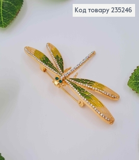 Брошка метал, "Стрекоза", зеленого кольору, в камінцях 4*8см 235246 фото
