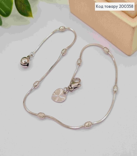 Браслет родованный на ногу с овальными шариками, длина 26см, Xuping 200358 фото 1