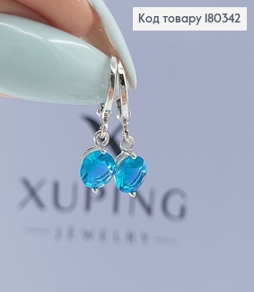 Серьги кольца подвеска с голубым камнем родированным медзолото Xuping 180342 фото