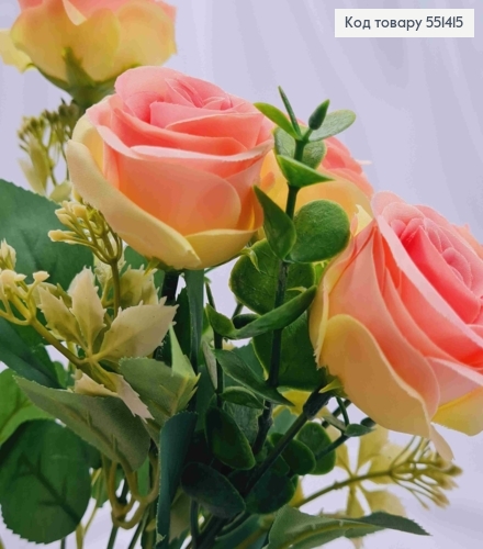 Искусственная композиция Розы, КРЕМОВО-РОЖЕВОГО цвета, 6 веточек, 6 цветов, высота 30см 551415 фото 3