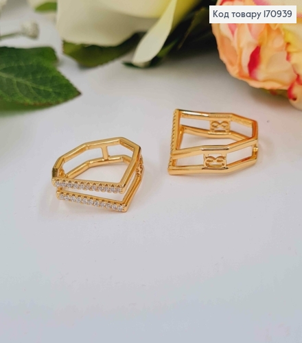 Кольцо, Геометрические линии, в камнях, Xuping 18K 170939 фото 1