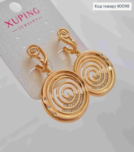 Серьги с подвеской "Спираль Жизни" в Каменцах, длина 1,4+2,4см, английская застежка, Xuping 18K 110098 фото 2