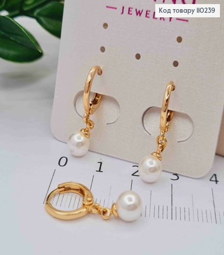 Сережки кільця з підвісною Перлинкою, розмір 1,1+0,6м, Xuping 18K 110239 фото 2