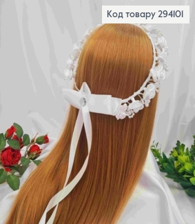 Венчик с Нежными цветками и Бусинками, Белого цвета, ручная работа 294101 фото