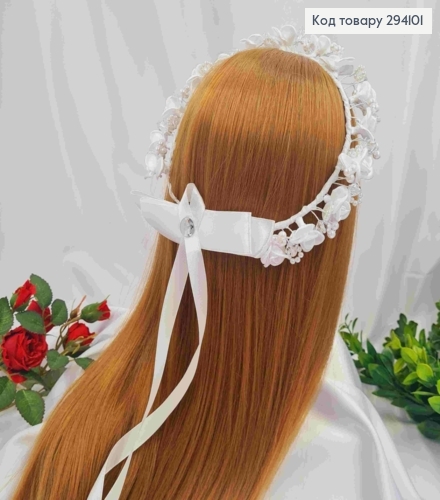 Венчик с Нежными цветками и Бусинками, Белого цвета, ручная работа 294101 фото 1