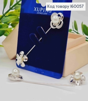 Брошка родована "Квіточки" з Блискучими камінцями та Перлинками,  7,3см, Xuping 160057 фото