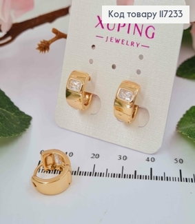 Серьги колечки широкие с ОДНЫМ камнем, диаметр 1,4см, ширина 0,7мм XUPING 18K 117233 фото