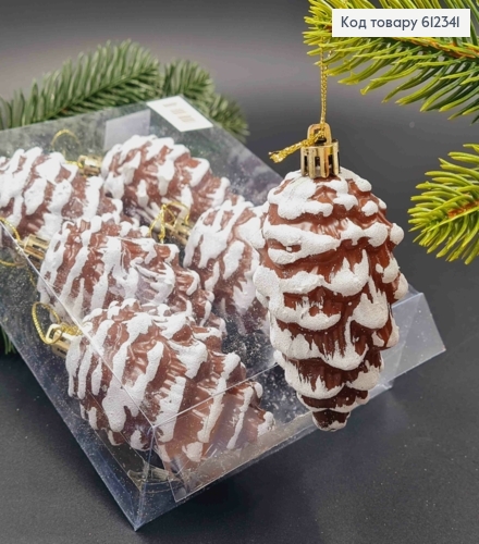 Новогодняя фигура "Заснеженная Шишка", 6шт/уп, Коричневого цвета, 8*5см, Украина 612341 фото 1