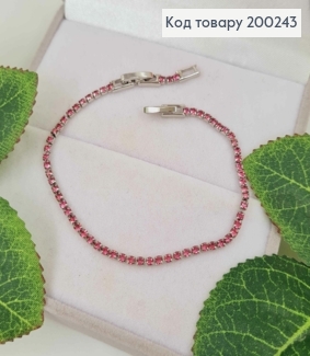 Браслет родований, рядочок з Рожевих камінців, шир. 2мм, довж. 17+2см, Xuping 200243 фото