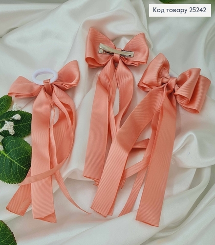 Резинка, Бант репсовый, светло-пудрового цвета, 9*15см, Ручная работа, Украина 25242 фото 1