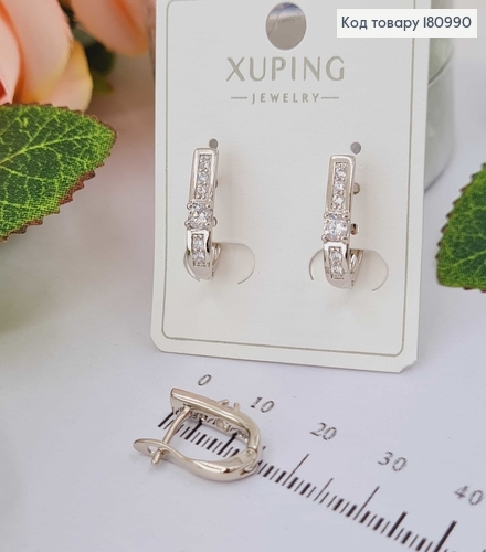 Сережки родованные, "Дорожка в камнях", 1,5см, англ. зам. Xuping 180990 фото 1