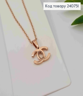Цепочка медного цвета, с подвеской CHANEL (1,1см), 40+5см, сталь Stainless Steel 240751 фото