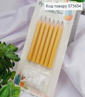 Набір свічок(6шт) ОЛІВЦІ, ЖОВТОГО  кольору, 7,5см та підставках 573434 фото