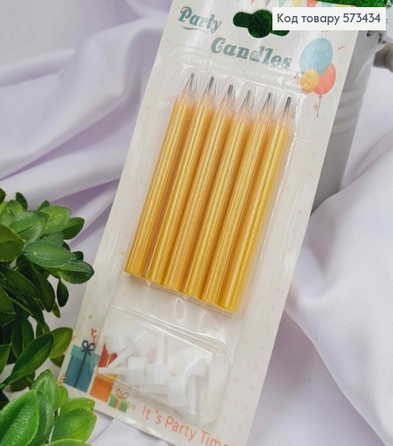 Набір свічок(6шт) ОЛІВЦІ, ЖОВТОГО  кольору, 7,5см та підставках 573434 фото 1