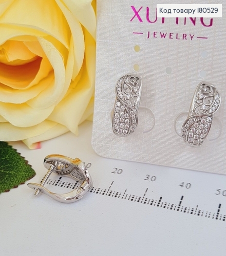Серьги родированые Изисканные с камнями английская застежка  2*0,6см Xuping 180529 фото 2