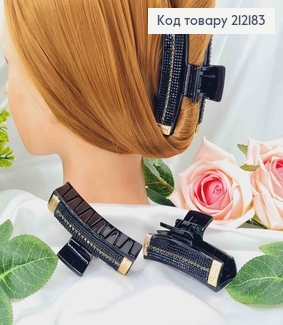 Краб пластик, прямоугольный, черный с камешками и золотыми пластинками, 8см. 212183 фото