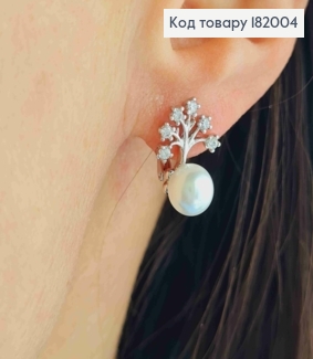 Сережки родовані кільця "Зоряне Дерево" з Камінцями та Перлинкою, діаметр 1,1+1,5см, Xuping 182004 фото