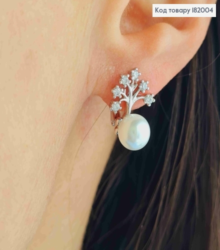 Серьги кольца "Звездное Дерево" с Камешками и Жемчужкой, диаметр 1,1+1,5см, Xuping 182004 фото 1