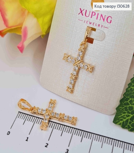 Хрестик з Блискучими камнцями, 2,5*1,7см, Xuping 18K 130628 фото 1
