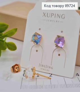 Сережки гвізкдки з Блискучо-Блакитним каменем Сваровскі Хамелеон, 1см, Xuping 18К 119724 фото