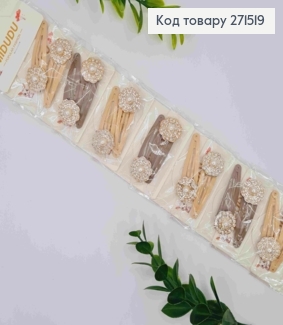 Набір заколка тік-так (20шт), "Квітка" з Камінцями, Пастельні кольори, заколка 4,7см, квітка 2,5см 271519 фото