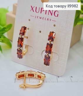 Серьги с тремя Красными камешками, 2,2см, английская застежка, Xuping 18K 119982 фото