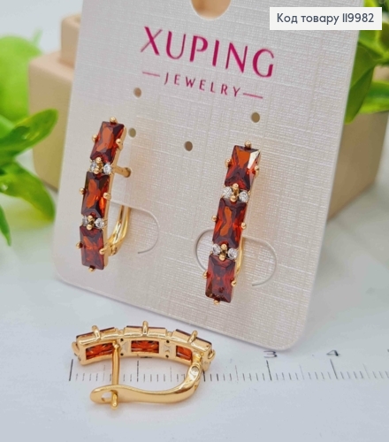 Серьги с тремя Красными камешками, 2,2см, английская застежка, Xuping 18K 119982 фото 1