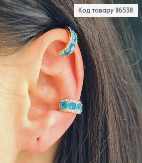 Серьги кольца 1см, с насыщенными лазурными камешками, Xuping 18K 116538 фото