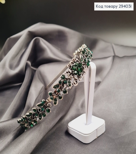 Діадема метал під срібло з ЗЕЛЕНИМИ камінцями 294031 фото 2