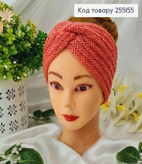 Повязка чалма, Вязаная с пайетками, 21*10 см, Розового цвета 255155 фото