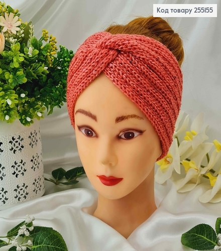 Повязка чалма, Вязаная с пайетками, 21*10 см, Розового цвета 255155 фото 1