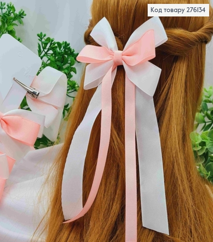 Бант ПЕРСИКОВО-БІЛОГО кольору, на заколці 4см, тканина репс, розмір 12*18,5см, ручна робота, Україна 276134 фото 1