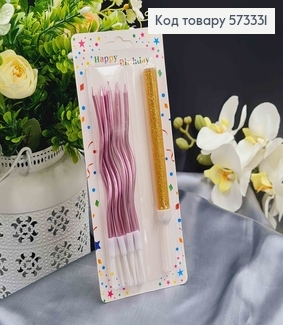 Набор свечей для торта, Розового цвета 11+4см 8шт/уп + 1 холодный фонтан в желтом глитере 573331 фото