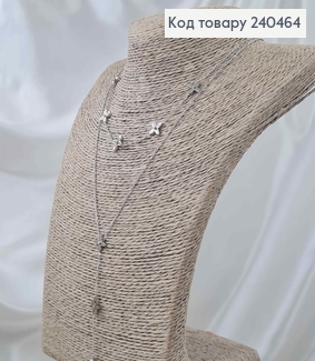 Ланцюжок подвйний срібн. кольору, з підвіскою "Van Cleef" та кульками, 40+5см, сталь Stainless Steel 240464 фото