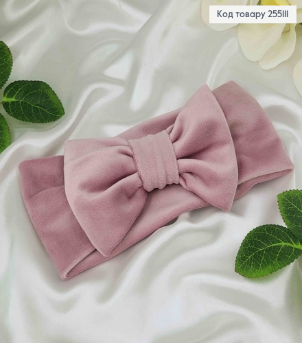 Пов'язка Бант, м'який велюр, дитячна, ПУДРА, 20*9см, ручна робота, Україна 275217 фото 1