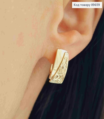 Серьги Прямоугольные с тиснением, длина 1,5см, английская застежка, Xuping 18К 119659 фото 2
