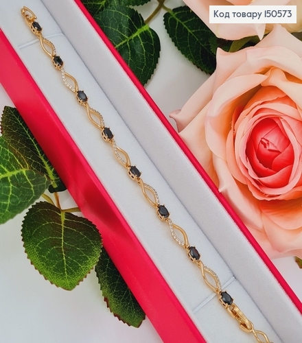 Браслет  с черными камнями, длина  17+2см, Xuping 18K 150573 фото 1