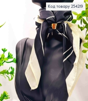 Платок с колечком, Черного цвета с геометрическим рисунком, 70*70см, 100% полиэстр (шелк) 254219 фото