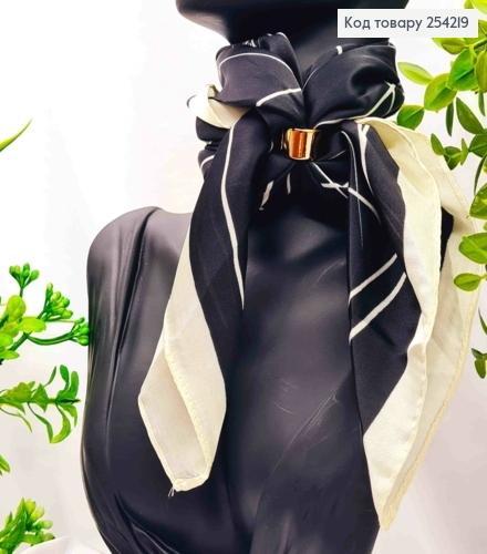 Хустка з колечком, Чорного кольору з геометричним малюнком, 70*70см, 100% поліестр (шовк) 254219 фото 1