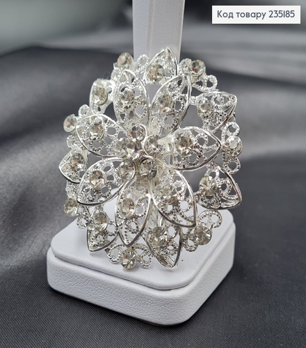 Брошка метал Цветок серебро с камушками 5х5см 235185 фото 1