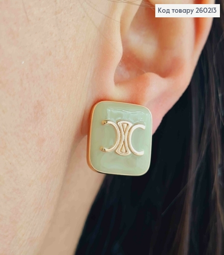 Сережки кліпси золотого кольору, CHANEL з бежевою емаллю (1,7см),сталь XianGuang 260213 фото 1