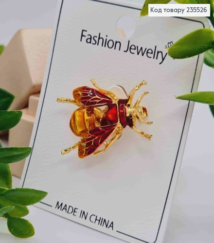 Брошь металл "ЖУК" с Красными крыльями, 3,5*2,5см 235526 фото 1