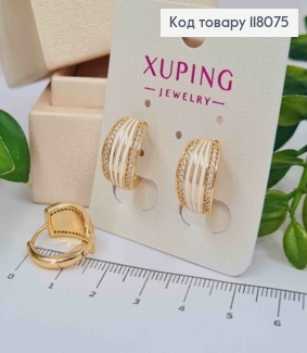 Серьги кольца с Камешками и Белой эмалью, диаметр 1,6см, Xuping 18К. 118075 фото