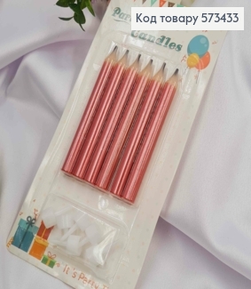 Набор свечей (6шт) карандаши, розового цвета, 7,5см и подставках 573433 фото