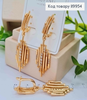 Серьги "Грация" украшены Блестящими камешками, длина 1,9+3,1см, английская застежка, Xuping 18K 119954 фото