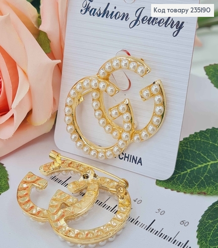 Брошь Гуччи золотого цвета, в жемчужинах 4,5см 235190 фото 1