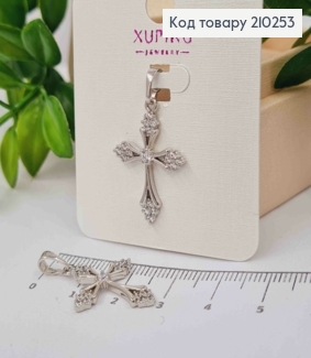 Крестик родованный с камнями по краям, 2,5*1,8см,Xuping 210253 фото